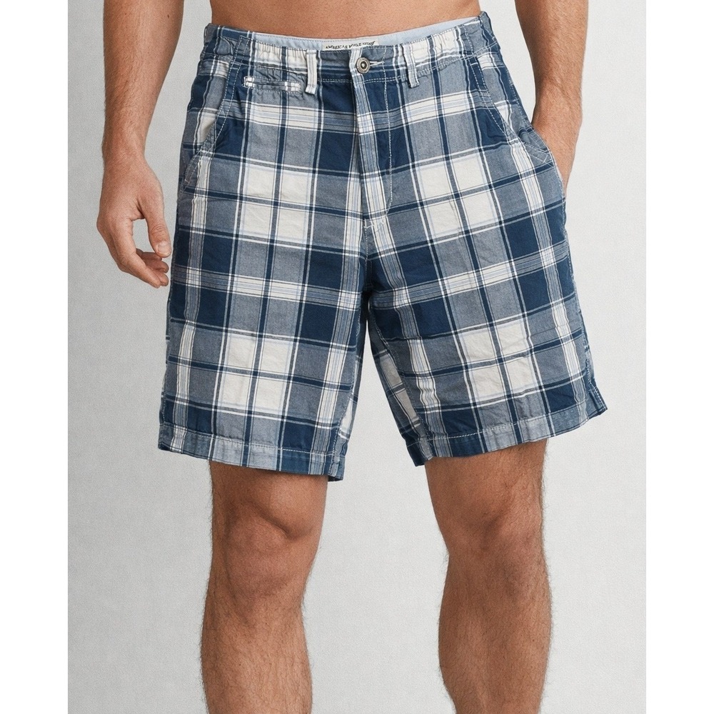 American Eagle Outfitters Classic Length Blue Plaid‎ Shorts Men's Sz 34 Preppy